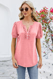 Frill Notched Short Sleeve Blouse - Flyclothing LLC