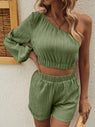 One Shoulder Long Sleeve Top and Shorts Set