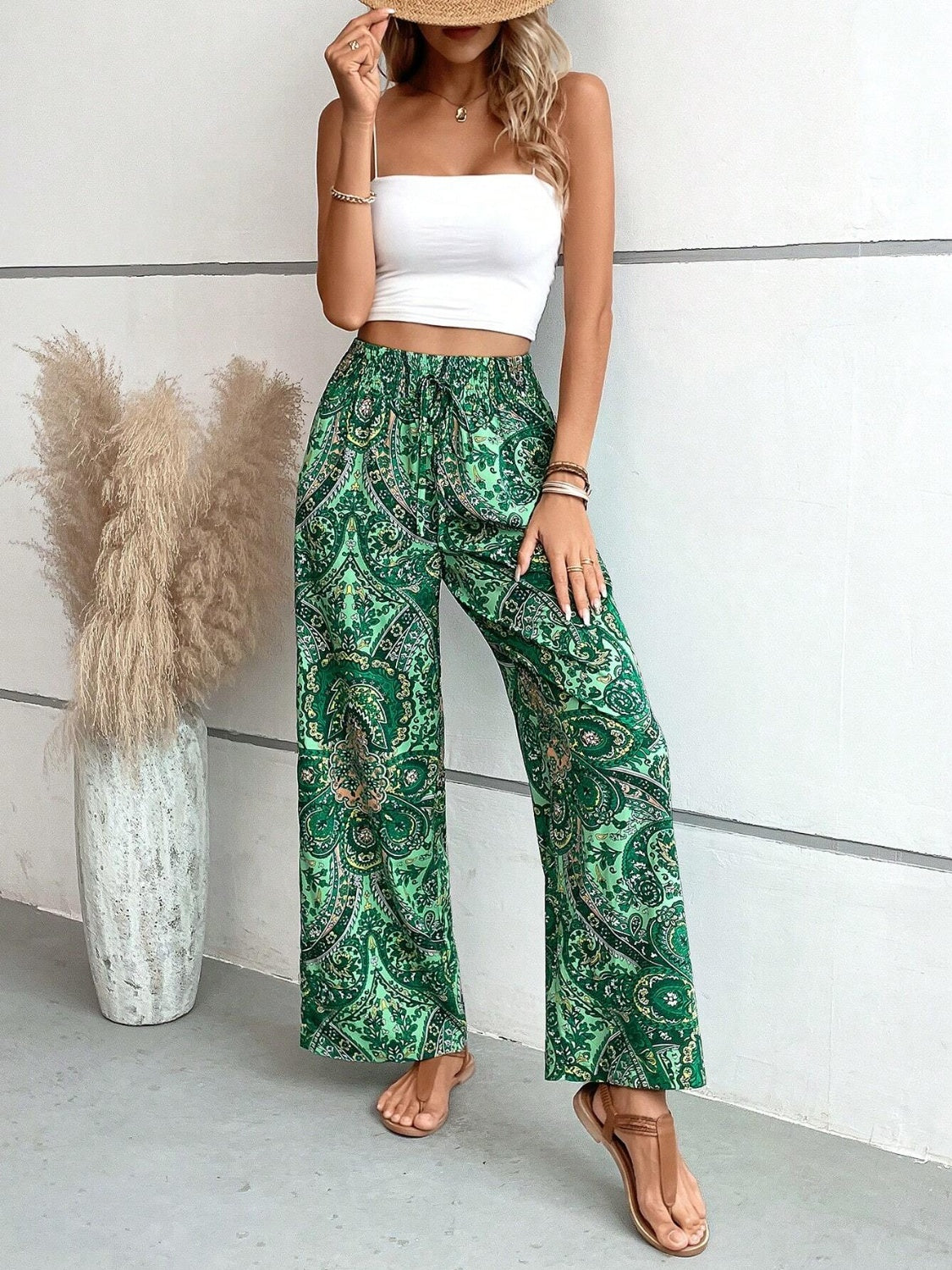 Printed Wide Leg Pants Trendsi