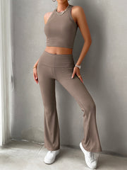 Ribbed Round Neck Tank and Pants Set Trendsi