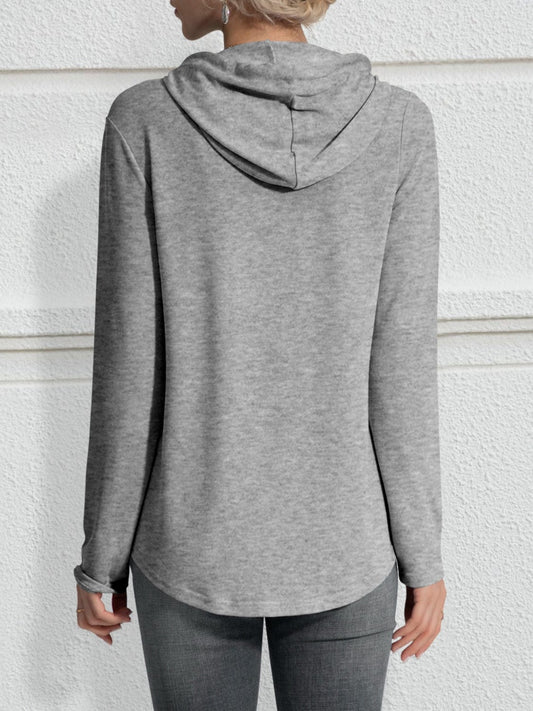 Drawstring Long Sleeve Hoodie - Trendsi