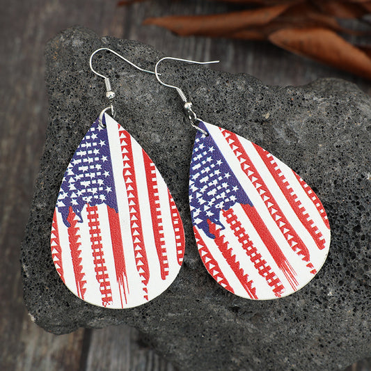 PU Leather US Flag Teardrop Shape Earrings - Trendsi