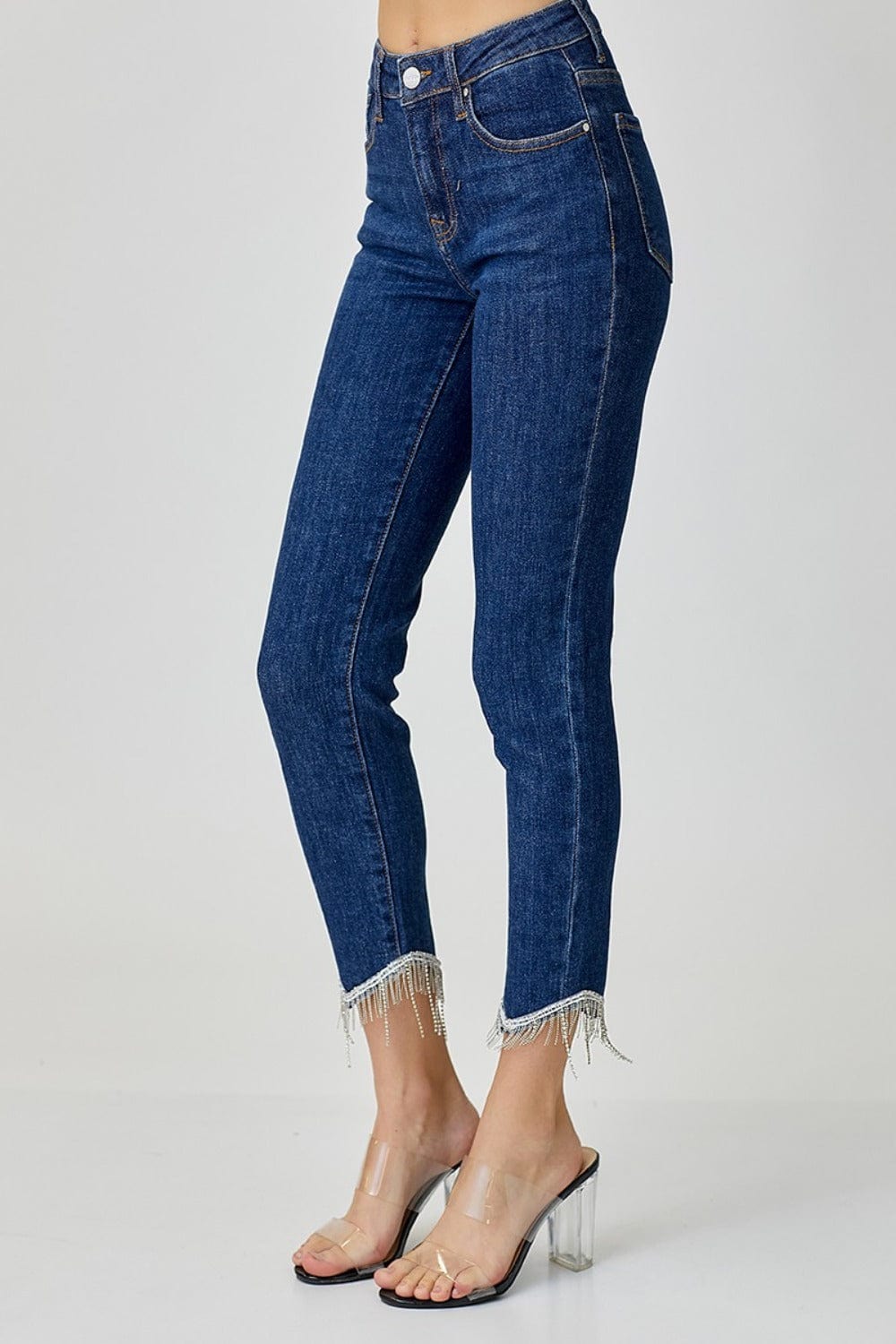 RISEN Full Size Embellished Mid Rise Crop Skinny Jeans - Trendsi