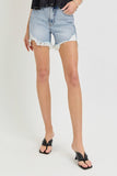 RISEN High Rise Side Step Hem Denim Shorts - Trendsi