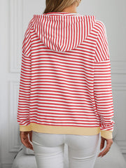 Mandy Striped Long Sleeve Hooded Knit Top - Trendsi