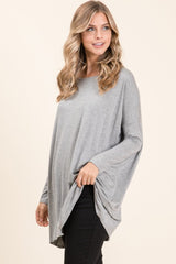 BOMBOM Round Neck Long Sleeve Oversized Top - Trendsi