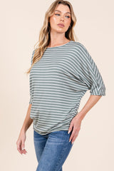 BOMBOM Striped Boat Neck Dolman Sleeve Top - Trendsi