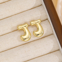 18K Gold-Plated Bubble Letter Stud Earrings - Trendsi