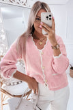 Contrast Trim V-Neck Long Sleeve Cardigan