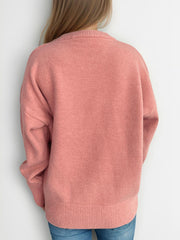 Round Neck Dropped Shoulder Long Sleeve Sweater - Trendsi