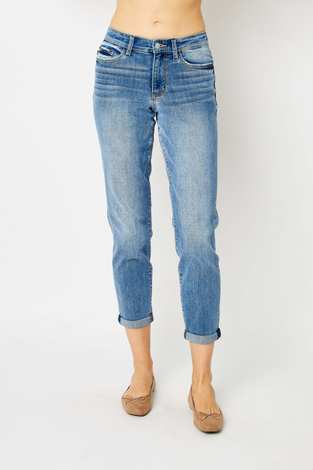 Judy Blue Full Size Cuffed Hem Slim Jeans - Flyclothing LLC