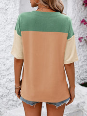 Color Block Round Neck Half Sleeve T-Shirt - Trendsi