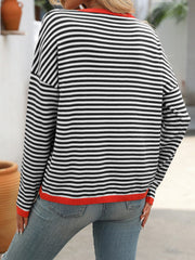 Mandy Striped Round Neck Long Sleeve Sweater - Trendsi