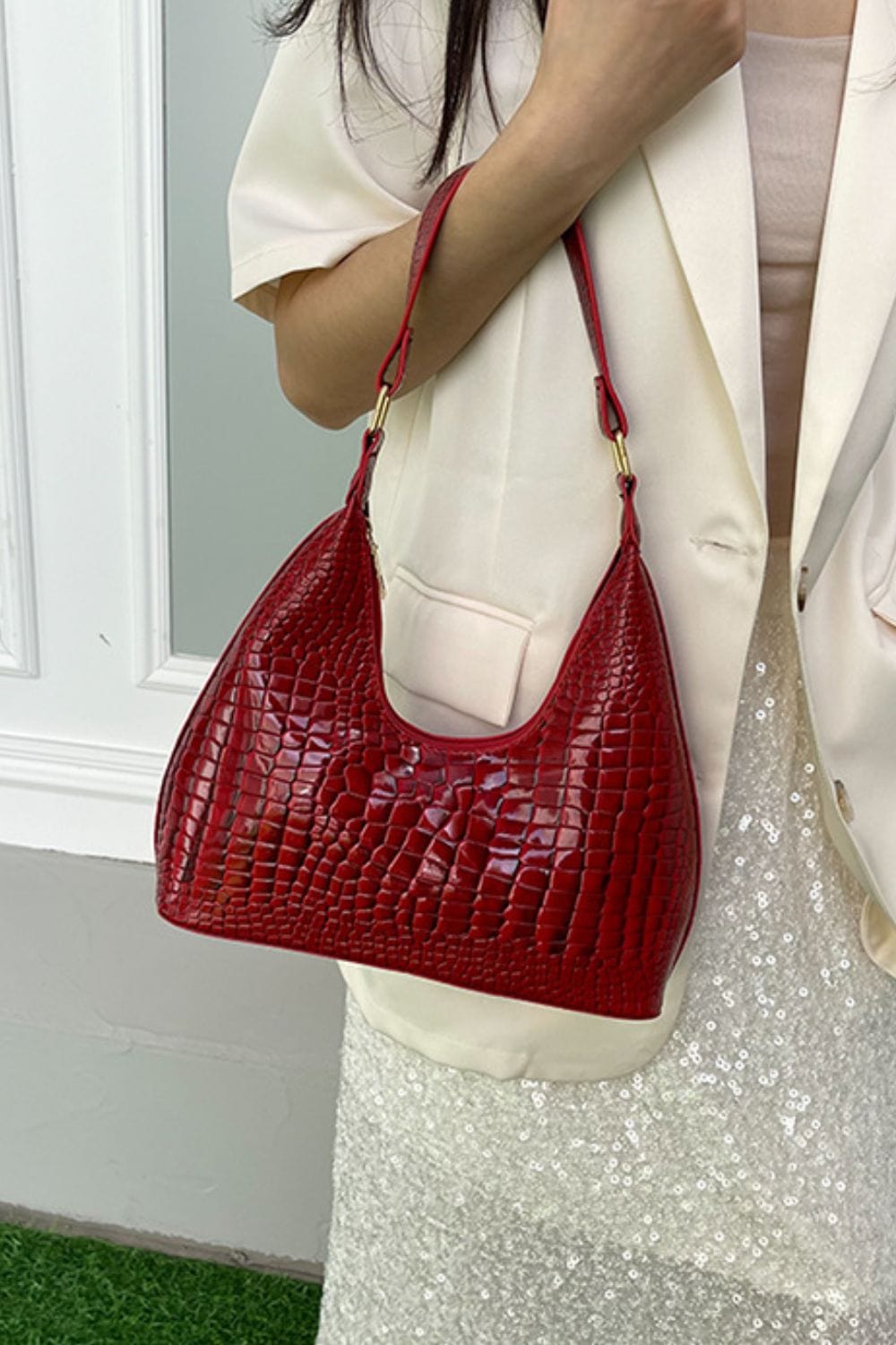 PU Leather Stone Texture Shoulder Bag - Trendsi