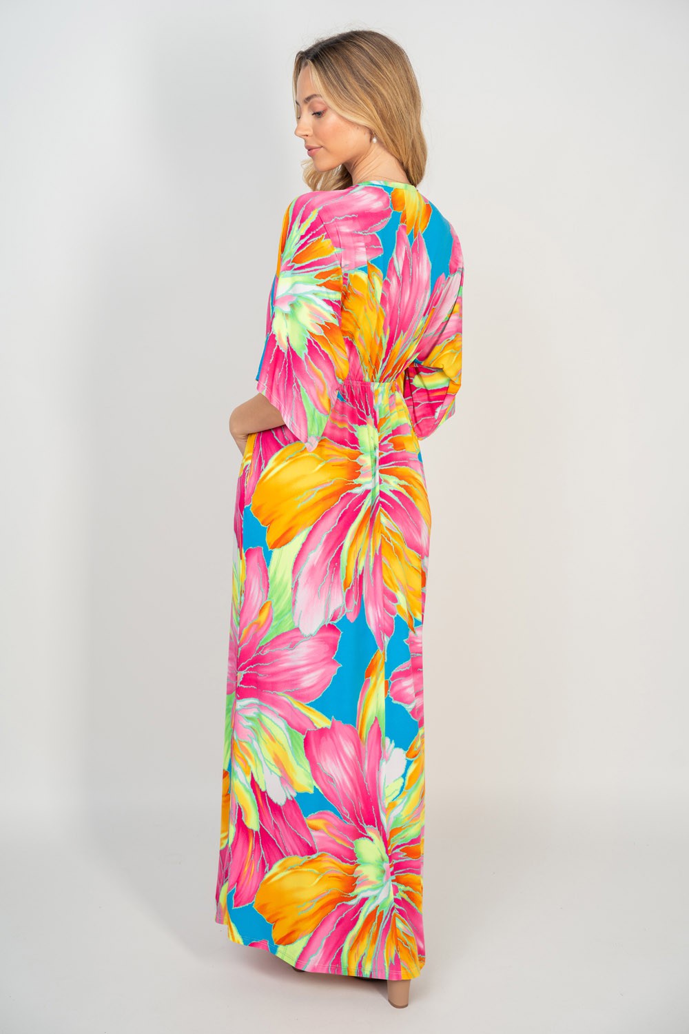 White Birch Printed V-Neck Maxi Dress with Pockets - Flyclothing LLC