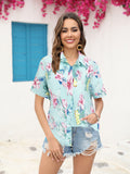 Printed Collared Neck Short Sleeve Shirt - Flyclothing LLC