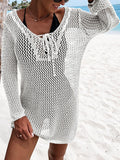 Openwork Tie Neck Cover-Up - Flyclothing LLC