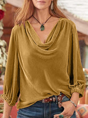 Cowl Neck Three-Quarter Sleeve Top - Trendsi