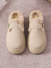 Thermal Fuzzy Buckle Platform Slippers - Trendsi