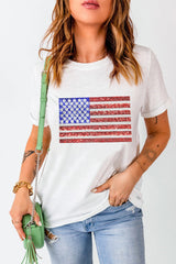 US Flag Round Neck Short Sleeve T-Shirt Trendsi