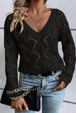 Openwork V-Neck Long Sleeve Sweater