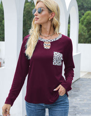 Cutout Leopard Round Neck Long Sleeve T-Shirt