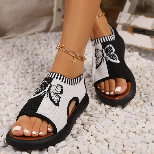 Butterfly Contrast Open Toe Sandals - Trendsi