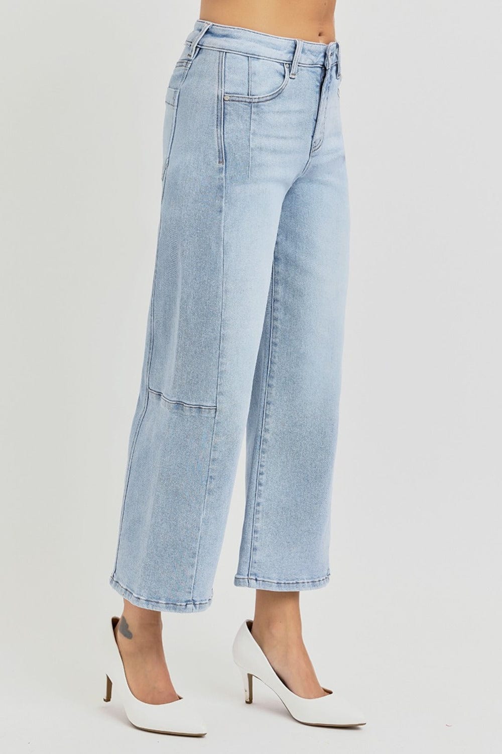 RISEN Full Size High Rise Seamed Detail Wide Leg Crop Jeans - Trendsi