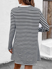 Heart Striped Round Neck Long Sleeve Mini Tee Dress - Trendsi