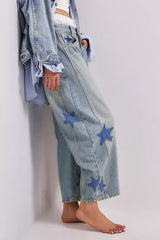 Contrast Star Wide Leg Jeans