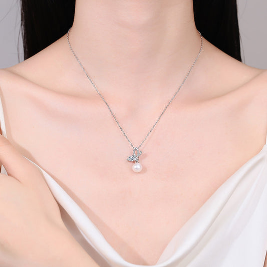 Pearl Pendant Moissanite 925 Sterling Silver Necklace - Flyclothing LLC