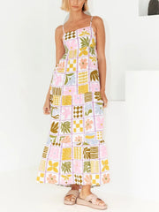 Cutout Printed Square Neck Maxi Cami Dress