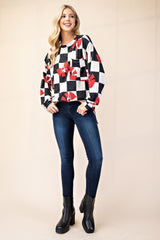 Celeste Full Size Checkered Bow Print Round Neck T-Shirt - Trendsi