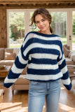 Striped Boat Neck Long Sleeve Sweater