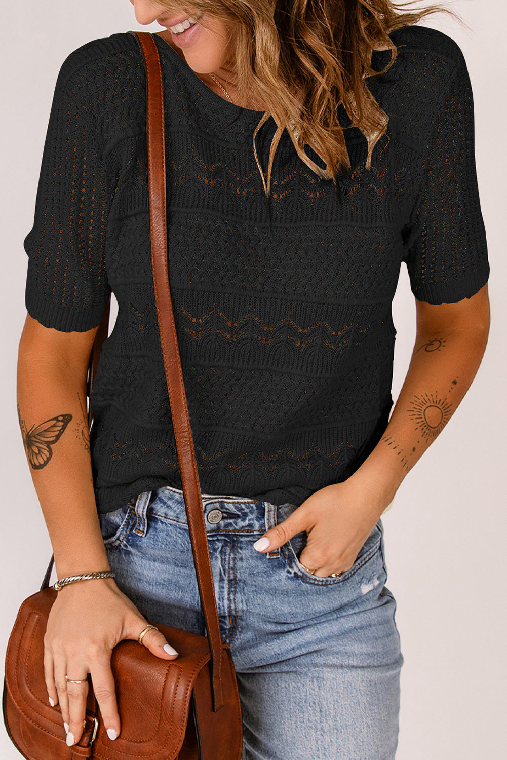 Round Neck Short Sleeve Knit Top - Flyclothing LLC