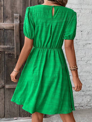 Ruched Round Neck Short Sleeve Mini Dress Trendsi