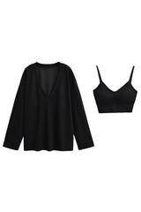 Basic Bae V-Neck Dropped Shoulder Long Sleeve Sweatshirt with Bra - Trendsi