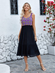 Openwork Wide Strap Midi Dress - Flyclothing LLC