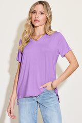 Basic Bae Bamboo Full Size V-Neck High-Low T-Shirt Trendsi