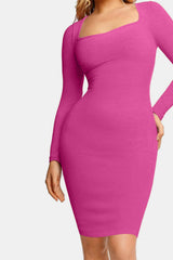 Basic Bae Full Size Built-In Shapewear Square Neck Long Sleeve Dress - Trendsi