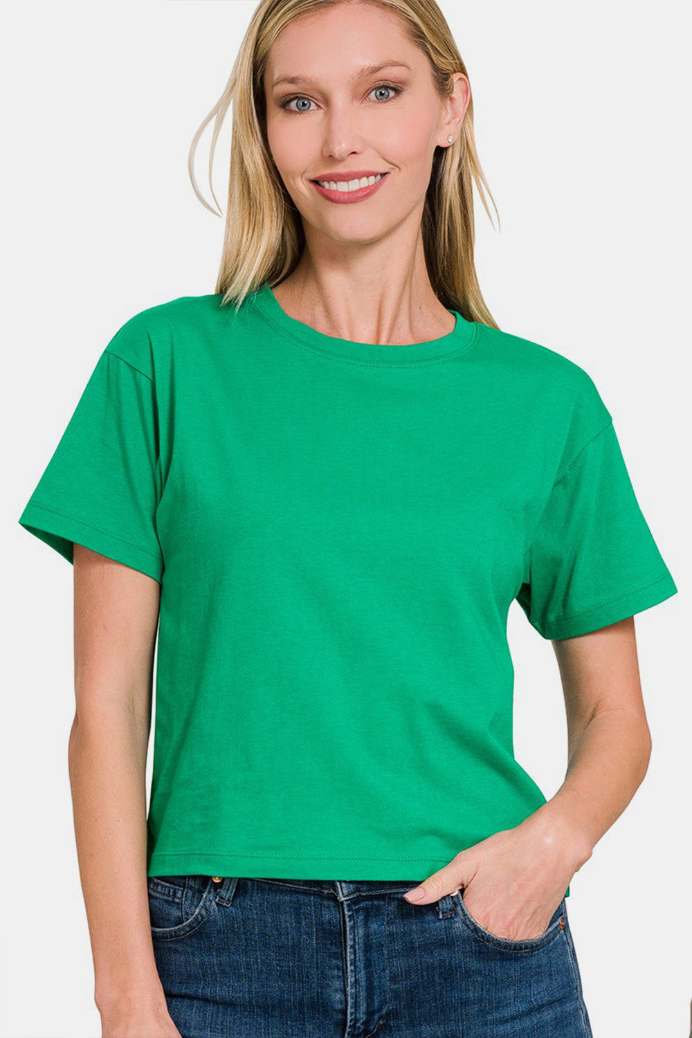 Zenana Round Neck Short Sleeve Cropped T-Shirt Trendsi