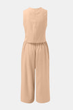 Round Neck Top and Wide Leg Pants Set Trendsi