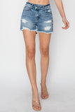 RISEN Stepped Waist Frayed Denim Shorts - Flyclothing LLC