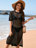 Slit Openwork Round Neck Cover-Up - Flyclothing LLC