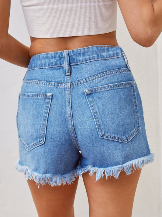 Distressed Raw Hem Denim Shorts - Flyclothing LLC