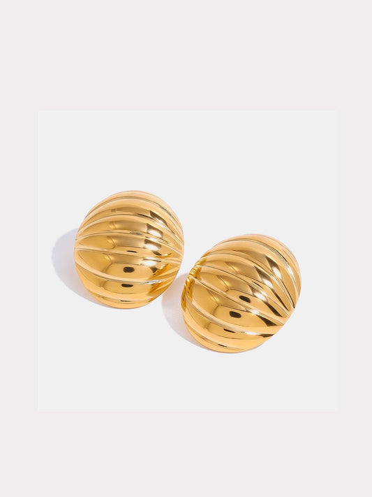 18K Gold-Plated Stainless Steel Ribbed Earrings - Trendsi