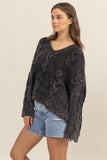 HYFVE Cable Knit V-Neck Dropped Shoulder Oversized Sweater - Trendsi