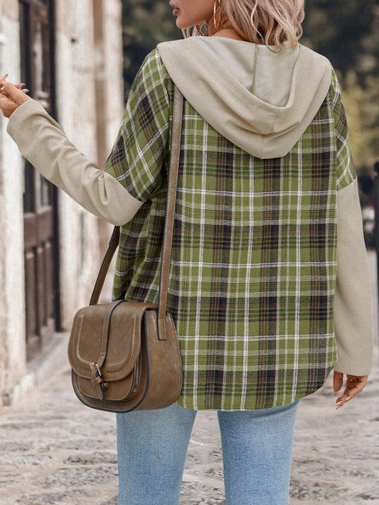 Camisa con capucha de manga larga a cuadros con cordón Perfee