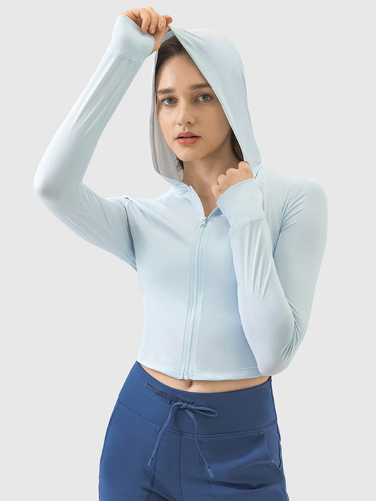 Zip Up Hooded Long Sleeve Active Outerwear - Flyclothing LLC