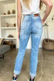 Judy Blue Full Size Distressed Straight Jeans with Patch Pockets - Trendsi